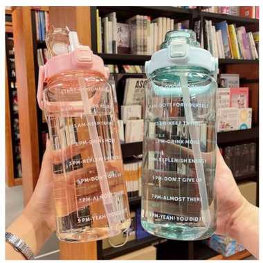 BOTOL MINUM VIRAL FREE STIKER 2D Botol Minum Reminder Polos Transparan 2 Liter Bottle Reminder PINK