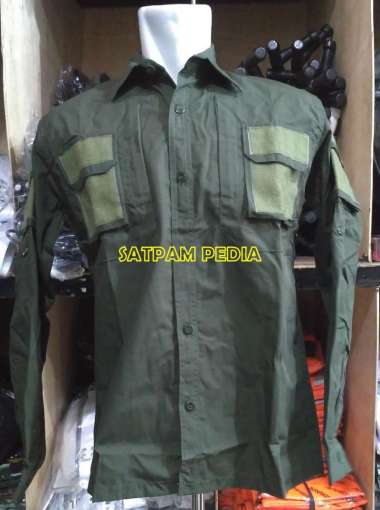 Kemeja Pria Model Taktikal Hijau - Baju Kemeja Taktikal Riptop L