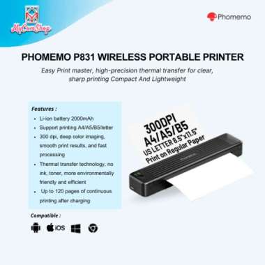 PHOMEMO P831 PORTABLE PRINTER WIRELESS TRANSFER THERMAL 300DPI A4 HIGH MOBILITY