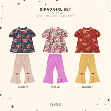 BOHOPANNA - SPESIAL CNY - QIPAO GIRL SET - SETELAN BAJU ANAK PEREMPUAN 1Y WISDOM