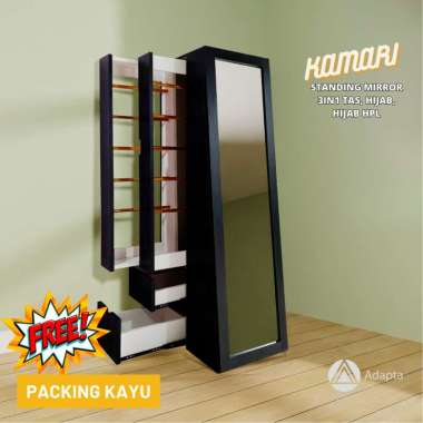 Adapta - Standing Mirror 3in1 tas, hijab, hijab - Standing Mirror 3in1 Warna Hitam Serat Hpl Lampu L