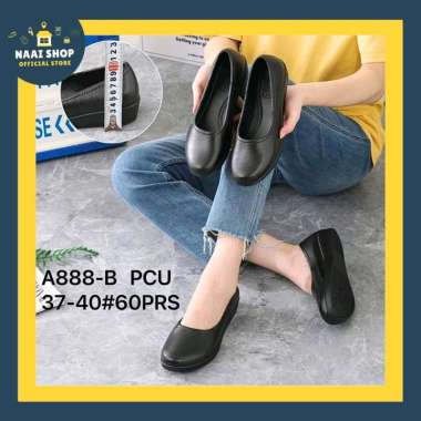 Sepatu Flat Karet Wanita Sepatu Pantofel Sekolah Jelly Cewek Warna Hitam A888 Naai Shop 37 Hitam VE-