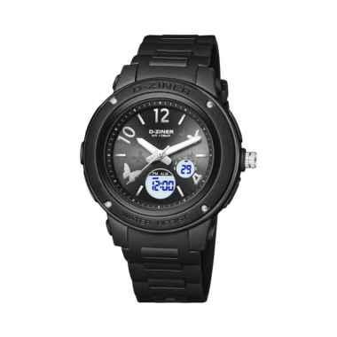 D-ZINER 8339 JAM TANGAN WANITA RUBBER DUAL TIME HITAM