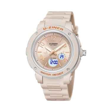 D-ZINER 8339 JAM TANGAN WANITA RUBBER DUAL TIME KREM
