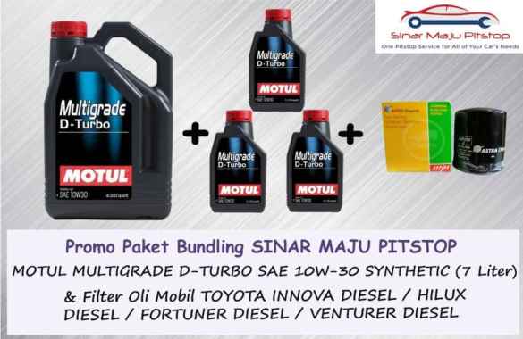 Paket Oli MOTUL MULTIGRADE D-TURBO 10W-30 SYNTHETIC 7 Liter & Filter Oli Mobil TOYOTA INNOVA & FORTU