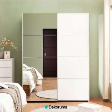 Dekoruma KEIGO Lemari Pakaian 2 Pintu Sliding Cermin 150 cm - Putih