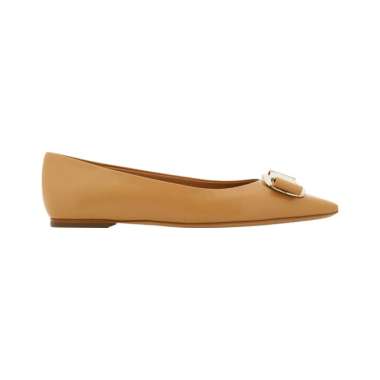 [12.12 Dealcember] Ferragamo New Vara Plate Ballet Flats Light Camel 7 Brown