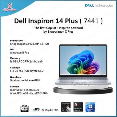 DELL INSPIRON LAPTOP 14 PLUS 7441 SNAPDRAGON X PLUS X1P-64-100 16GB RAM 512GB SSD 14" QHD+