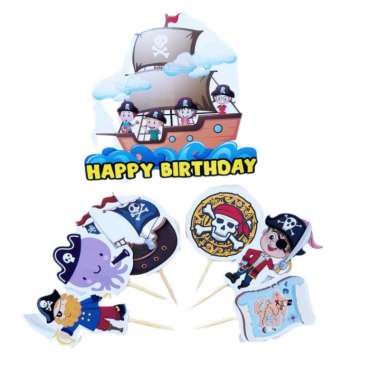 hiasan kue ulang tahun cake topper satu set tema Bajak Laut Pirates