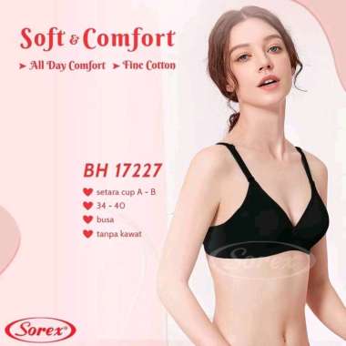 Bra BH Sorex 17227 Tanpa Kawat Busa Tipis Kait 2 (Cup A-B) Hitam 40/90