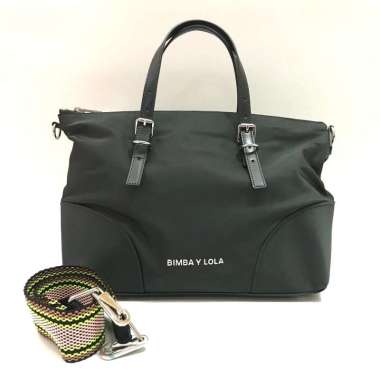 Bimba Y Lola Nylon Shopper Large Grey with Woven Strap