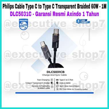 Philips Cable Type C to Type C Transparent Baraided 60W 1M- DLC5031C - Garansi Resmi Axindo 1 Tahun 