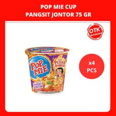 Pop Mie Mi Instan Cup Kuah Rasa Pedes Dower Pangsit Jontor 75 gr x 4 pcs
