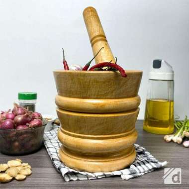 Lumpang / Tumbukan + Alu Kayu Mahoni Grade A Ukuran 16 Cm