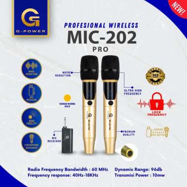 G-POWER Mic Wireless Double G-Power Mic 202 Pro Sistem Charger Lock Frequency Gold