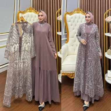 Kiukiu Arimbi Set Outer Brukat - Gamis Outer Baju Gamis Wanita Drress Muslimah Mewah Elegan Gamis Br