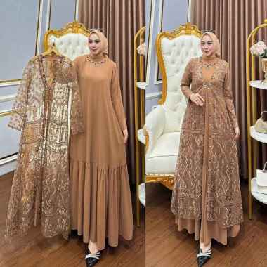 Kiukiu Arimbi Set Outer Brukat - Gamis Outer Baju Gamis Wanita Drress Muslimah Mewah Elegan Gamis Br