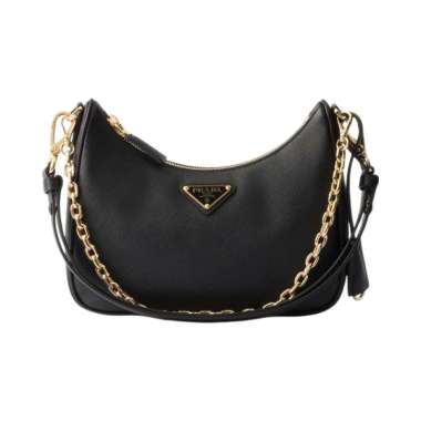 Prada Re-Edition Saffiano Chain and Leather Mini Shoulder Bag Black Black