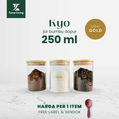 TAMA LIVING Kyo Jar Bumbu Dapur Gula Kopi Teh 250 ml Label Gold Tempat Bumbu Toples Bumbu Dapur Jar