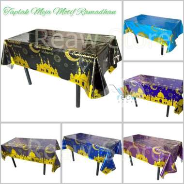 Table Cover Taplak Meja Foil Motif Masjid Hiasan Dekorasi Idul Fitri Lebaran Ungu