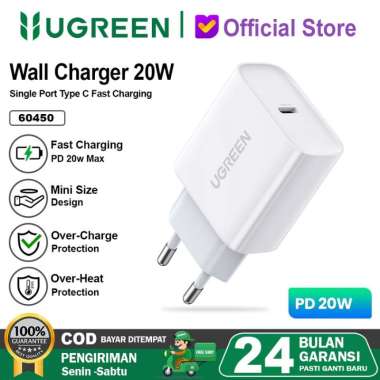 UGREEN Kepala Charger iPhone 15 Series PD Fast Charging 20w 25w 30w 60450 20W WHITE