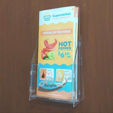 Tempat Brosur Akrilik / Display Brosur Acrylic / Rak Brosur Uk. 1/3 A4 Lipat Tiga Dinding Knock Down