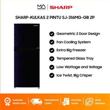 SHARP SJ-316MG GB/GR Kulkas Lemari Es 2 Pintu Magneglas Series [237 L] - Garansi Resmi Blue