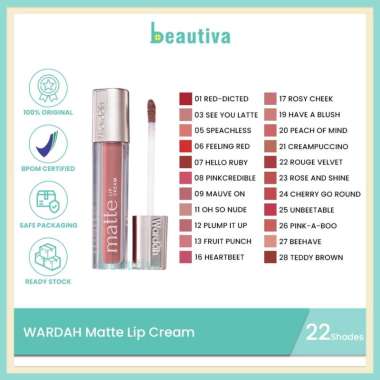Wardah Matte Lip Cream - Non Dry Formula, High Pigmented, SPF 20 PA++ 21 Creampuccino