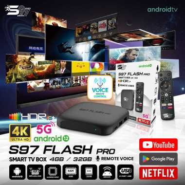 Android S97 flash pro ram 4 rom 32gb android box pantau apk cctv remote voice nonton netflix pakai r