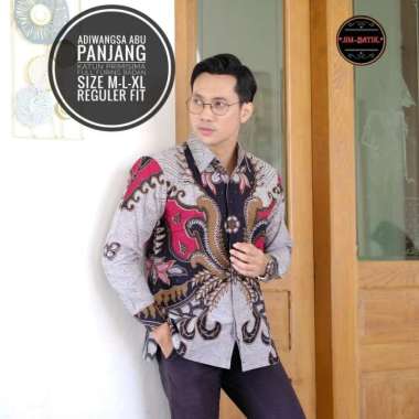 ADIWANGSA ABU Kemeja Batik Pria Lengan Panjang Batik Solo Eksklusif M