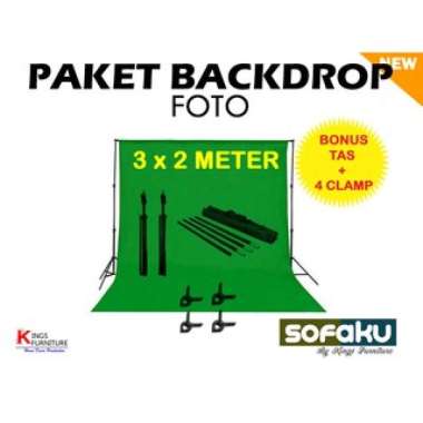 Paket Background Green Screen - Studio Foto Tiang Stand Foto Lighting - Stand Studio Foto - Perlengk