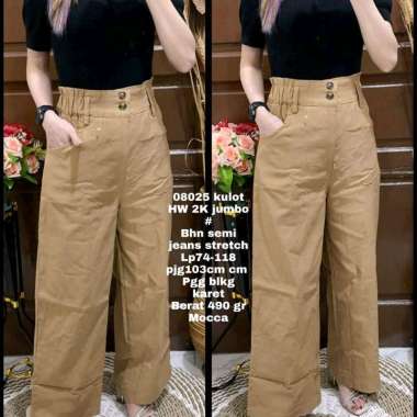 08025 Celana Panjang Kulot HighWaist Semi Jeans Stretch Wanita Korean Style Jumbo/BigSize coklat