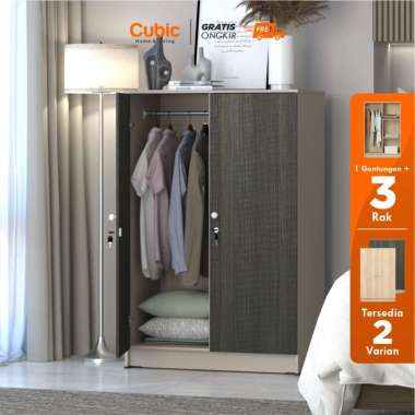 Cubic Lemari Kecil Minimalis / Lemari Pakaian 2 Pintu / LUNA BL 121 Phantom | Knob Putih