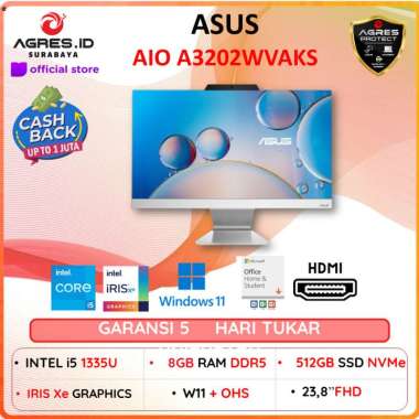PC Desktop Asus AIO A3202WVAKS INTEL CORE I5 1335 DDR5 RAM 8gb SSD 512gb Windows 11+Office Home Stud