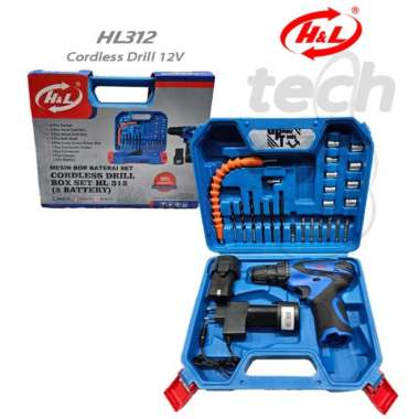 Mesin Bor Obeng Baterai Cordless Drill 12V H&L HL312 HL 312