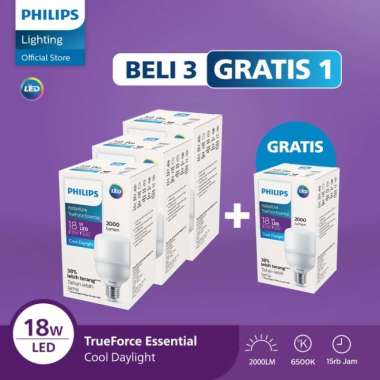 Beli 3 Gratis 1 Lampu Philips Bohlam Radiantline TrueForce Essential 18W Putih