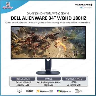 DELL ALIENWARE AW3425DWM GAMING MONITOR 34" CURVED WQHD VA 180HZ AMD FREESYNC