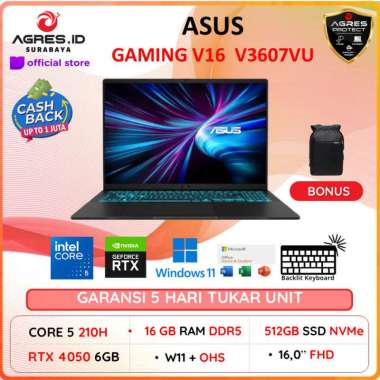 Laptop ASUS GAMING V16 V3607VU INTEL CORE 5 210H RTX4050 6GB/ RAM 16GB SSD 512GB Windows 11+Office H