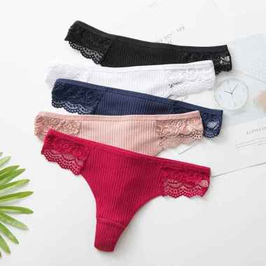 Celana Dalam Wanita VERONA Gstring Thong Brazilian Pakaian Sexy Panties CD Murah Renda Katun Putih L