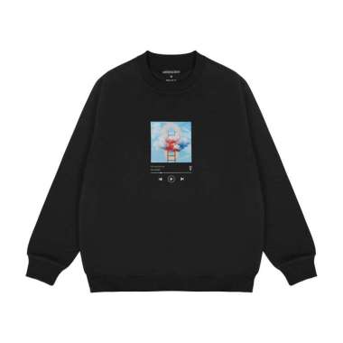 Greenlight Jaket Pria Crewneck Sweatshirt Regular Fit Fleece Sky Playlist OL-C070425 Black L