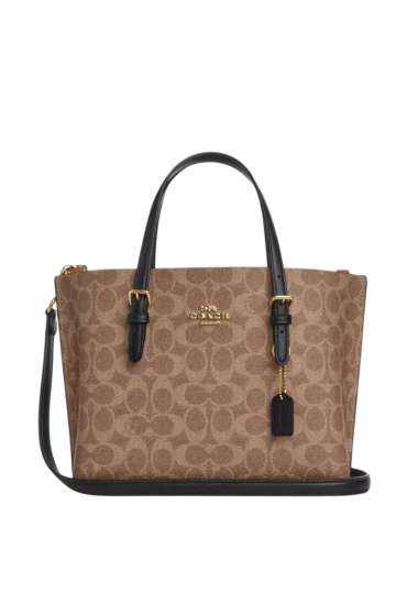 Coach Mollie Tote Bag 25 In Signature Canvas Gold/Tan/Black