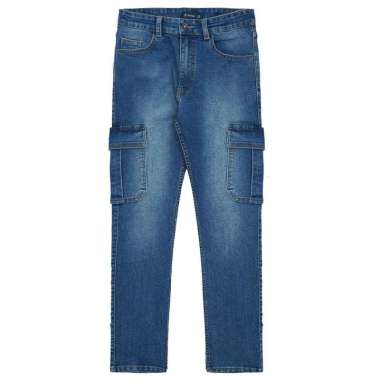 3Second Men's Long Cargo Denim Pants Slim Fit Ascent HP-C030325 32 Blue