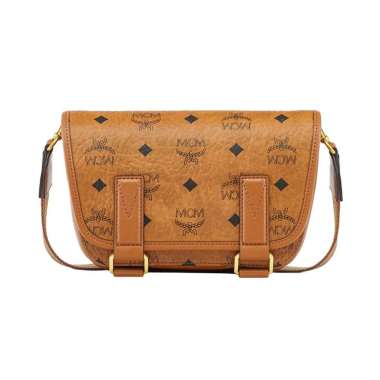 MCM Mini Aren Visetos Monogram Messenger Bag Cognac Brown