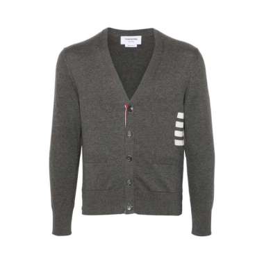 [12.12 Dealcember] Thom Browne 4-Bar Cotton Relaxed Fit V Neck Cardigan Grey 1 Grey