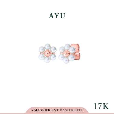 AYU Anting Emas - Beaded Pearl Flower Studs 17k Rose Gold Small