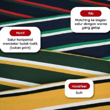 Bahan Kaos Kain Salur Tiga Warna (per 0.50kg) Beragam Motif Warna Navy-Merah-HijauTua Bahan+rib
