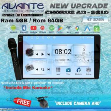 Avante Chorus Karaoke Android 9.5" inch 4/64 GB Head Unit AD-9910 Tape Mobil TV + Rear Camera AHD