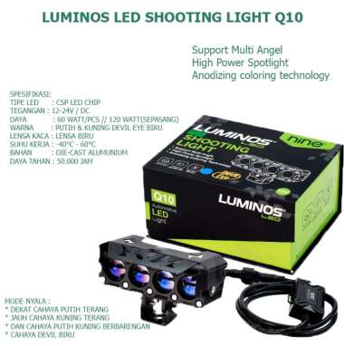 Lampu Tembak dan Sorot Q10 4 Mata 50 Watt Devil Eye Untuk Motor Mobil ORIGINAL LUMINOS LED
