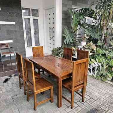 meja makan kayu 6 kursi / meja makan kayu jati 6 kursi / set meja makan kayu jati / kursi makan / me