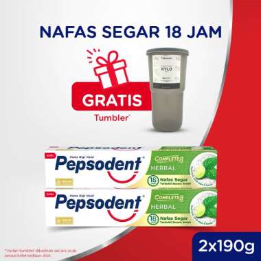 Buy 2 Pepsodent Complete 8 Pasta Gigi Herbal [190 g] Free Tumbler Kylo